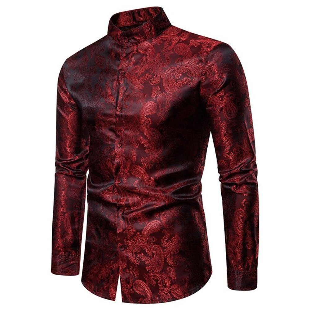 Red Men Brand Fashion Luxury Dark Embroidery Slim Dress Shirts